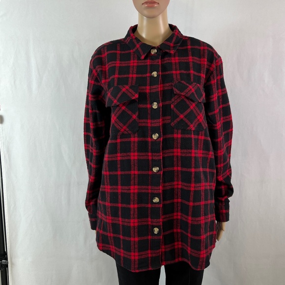 NWT beachlunchlounge Heavy Flannel Easton Shacket in Ski Patrol Plaid - Picture 3 of 11